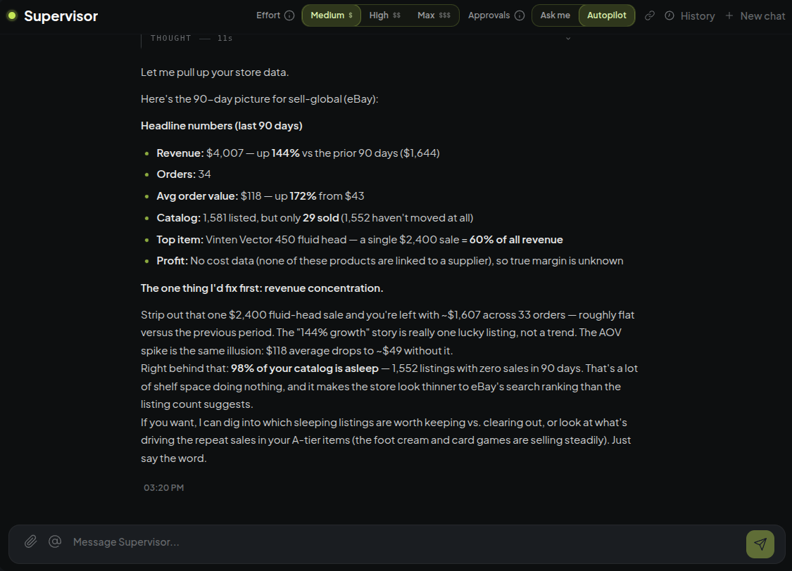 The agent explains that the quarter's revenue growth came from a single sale